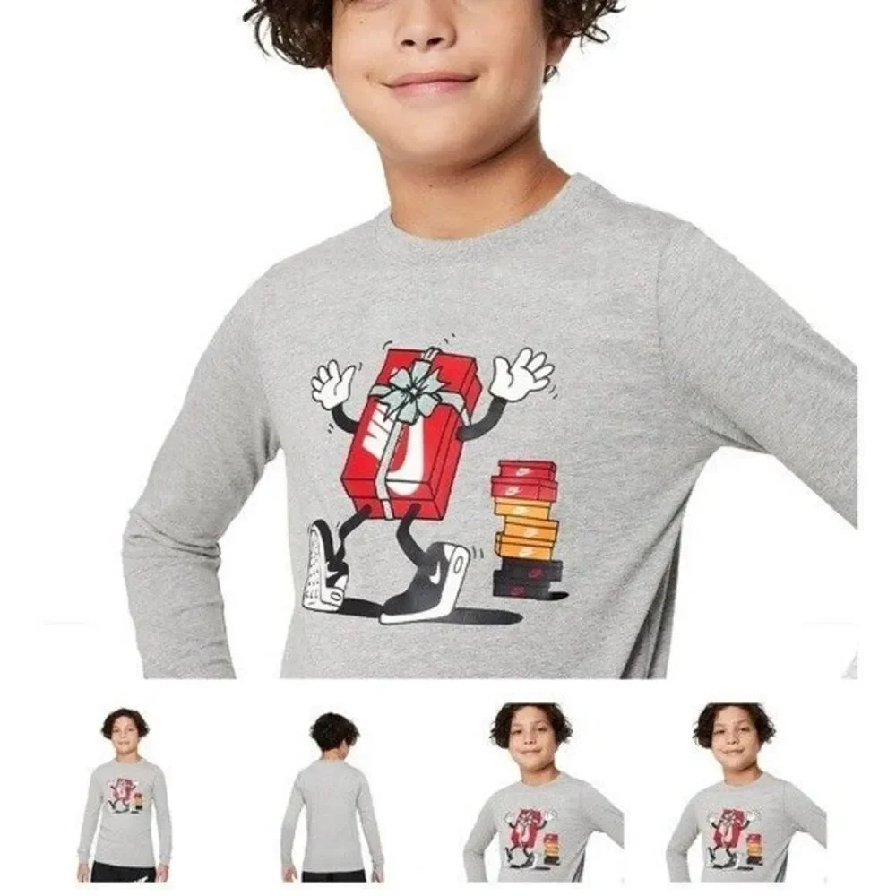 NIKE ❤️🔥NIKE SPORTSWEAR BIG KIDS' LONG-SLEEVE T-SHIRT GREY boys girls shirt M